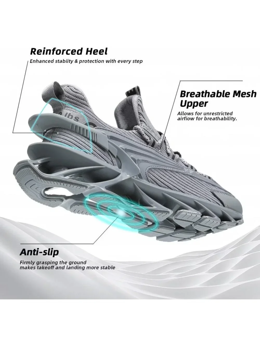 Men's Grey Walking Shoes Casual Fashion Lace Up Blade Tennis Running Sneakers